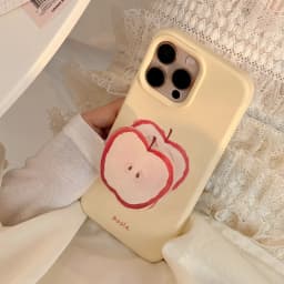 Korean Red Apple Graffiti With Holder Lanyard Phone Case for iPhone 17 16 15 14 13 12 Pro Max Soft Silicone Shockproof Cover