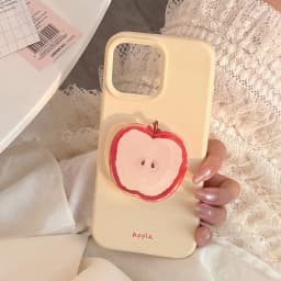 Korean Red Apple Graffiti With Holder Lanyard Phone Case for iPhone 17 16 15 14 13 12 Pro Max Soft Silicone Shockproof Cover