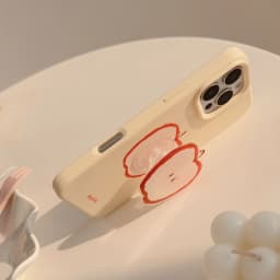 Korean Red Apple Graffiti With Holder Lanyard Phone Case for iPhone 17 16 15 14 13 12 Pro Max Soft Silicone Shockproof Cover