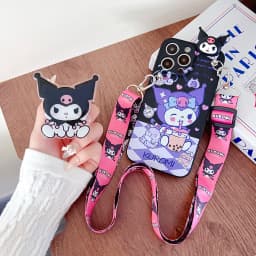 For Xiaomi Redmi 8 9 10A 12 13 10C 12C 13C 14C A1 A3 Note 7 8 9 9s 10 11 12 13 14 Pro Milk Tea Kuromi Case With Holder Rope