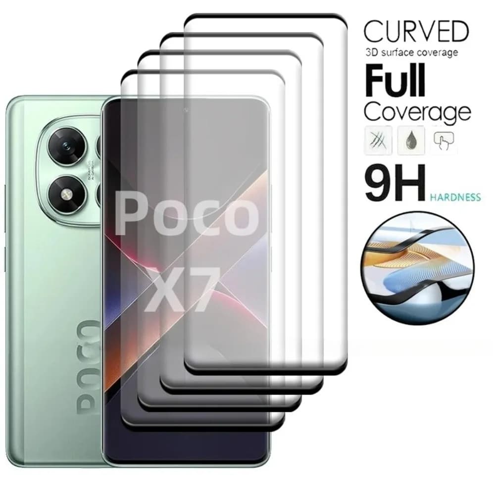 4PCS For Poco X7 Glass Poco X6 Tempered Glass 9H 9H HD Full Curved Cover Phone Protective Screen Protector For Poco X7 PocoX6 X5