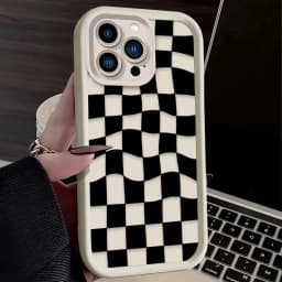 Black and White Checkered Phone Case For iPhone 16 16E 15 14 13 12 11 Pro Max X XS X S Max XR SE 2020 SE4 7 8 Silicone Cover
