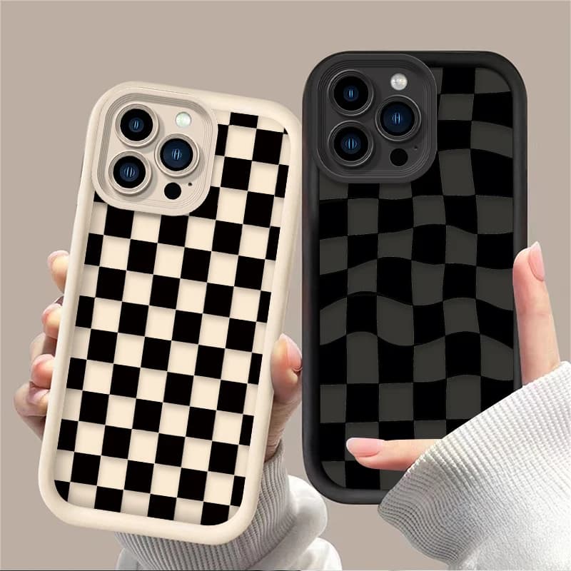 Black and White Checkered Phone Case For iPhone 16 16E 15 14 13 12 11 Pro Max X XS X S Max XR SE 2020 SE4 7 8 Silicone Cover