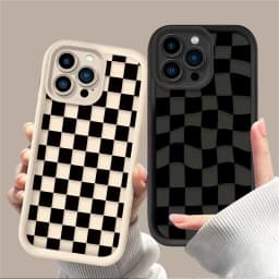 Black and White Checkered Phone Case For iPhone 16 16E 15 14 13 12 11 Pro Max X XS X S Max XR SE 2020 SE4 7 8 Silicone Cover