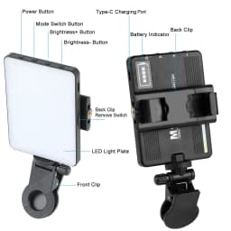 Selfie Light with Front & Back Phone Clip, 72 LED Rechargeable Video Light for Phone iPhone iPad Laptop Camera