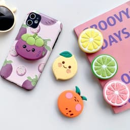Cute Fruit Strawberry Foldable Grip Phone Holder for iPhone 17 16 Samsung Support Tok Socket Pocket Finger Bracket Griptok Stand