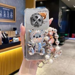 Pearl Strap Lanyard Glitter Love Comes Phone Holder Case For Oppo Reno 12F 13F 12 13 11 10 8 8T 6 9 Pro Plus 4G 5G Stand Cover
