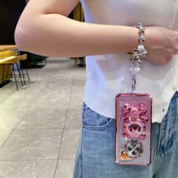 Pearl Strap Lanyard Glitter Love Comes Phone Holder Case For Oppo Reno 12F 13F 12 13 11 10 8 8T 6 9 Pro Plus 4G 5G Stand Cover