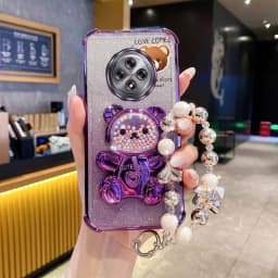 Pearl Strap Lanyard Glitter Love Comes Phone Holder Case For Oppo Reno 12F 13F 12 13 11 10 8 8T 6 9 Pro Plus 4G 5G Stand Cover