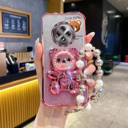Pearl Strap Lanyard Glitter Love Comes Phone Holder Case For Oppo Reno 12F 13F 12 13 11 10 8 8T 6 9 Pro Plus 4G 5G Stand Cover