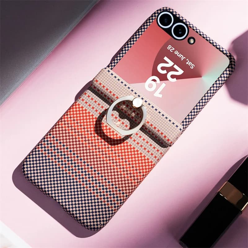 Carbon Fiber Texture Magsafe Ring Hinge Case For Samsung Galaxy Z Flip 8 7 6 5 5G Screen Protect Film Wireless Charging PC Cover