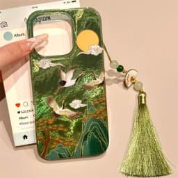 Vortex pattern High Mountain Auspicious Cloud Crane Phone Case For iPhone 17 16 Pro Max 15 14 13 12 11 XS XR X SE 7 8 Plus Cover