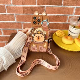 For Samsung Galaxy A17 A07 A16 A06 A26 A56 A04E A05 A05s A15 A25 A35 A55 Funny Capibala Case With Holder Rope