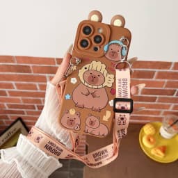 For Samsung Galaxy A17 A07 A16 A06 A26 A56 A04E A05 A05s A15 A25 A35 A55 Funny Capibala Case With Holder Rope