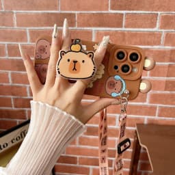 For Samsung Galaxy A17 A07 A16 A06 A26 A56 A04E A05 A05s A15 A25 A35 A55 Funny Capibala Case With Holder Rope