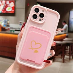 Luxuly Love Heart Insert Card Bag Silicone Soft Phone Case For iPhone 17 16 15 14 13 12 11 Pro Max 7 8 Plus 16E 17Air Soft Cover