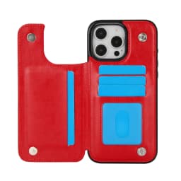 For iPhone 16 15 14 Plus 13 12 Mini 11 Pro Max PU Leather Case Kickstand Card Holder, Double Magnetic Clasp and Durable Shockpro