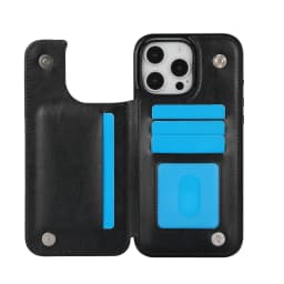 For iPhone 16 15 14 Plus 13 12 Mini 11 Pro Max PU Leather Case Kickstand Card Holder, Double Magnetic Clasp and Durable Shockpro