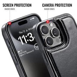 For iPhone 16 15 14 Plus 13 12 Mini 11 Pro Max PU Leather Case Kickstand Card Holder, Double Magnetic Clasp and Durable Shockpro