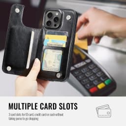 For iPhone 16 15 14 Plus 13 12 Mini 11 Pro Max PU Leather Case Kickstand Card Holder, Double Magnetic Clasp and Durable Shockpro