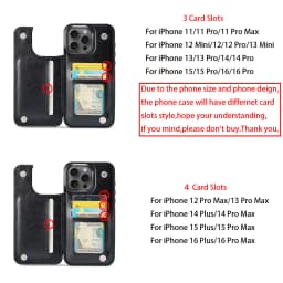 For iPhone 16 15 14 Plus 13 12 Mini 11 Pro Max PU Leather Case Kickstand Card Holder, Double Magnetic Clasp and Durable Shockpro
