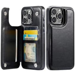 For iPhone 16 15 14 Plus 13 12 Mini 11 Pro Max PU Leather Case Kickstand Card Holder, Double Magnetic Clasp and Durable Shockpro