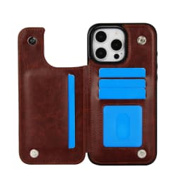 For iPhone 16 15 14 Plus 13 12 Mini 11 Pro Max PU Leather Case Kickstand Card Holder, Double Magnetic Clasp and Durable Shockpro