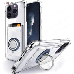 Shockproof Airbag Ring Holder Clear Phone Case for iPhone 16 Pro Max 16 Plus 15 14 13 12 11Pro 16E Card Slot Stand Soft Cover