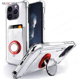 Shockproof Airbag Ring Holder Clear Phone Case for iPhone 16 Pro Max 16 Plus 15 14 13 12 11Pro 16E Card Slot Stand Soft Cover