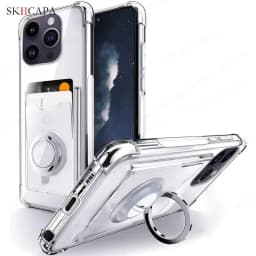 Shockproof Airbag Ring Holder Clear Phone Case for iPhone 16 Pro Max 16 Plus 15 14 13 12 11Pro 16E Card Slot Stand Soft Cover