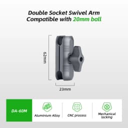 FANAUE Aluminum Alloy Double Socket Arm for 20mm Ball Head Base Adapter for Gopro insta360 Bike Motorcycle Camera Extension Arm