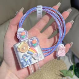Blue Flower Charger Cable Protector For iPhone15 14 13 18W20W Charger Protector 2024 New Cute Data Line Spiral Winder Protective