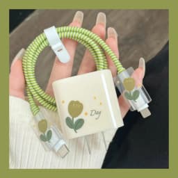 Blue Flower Charger Cable Protector For iPhone15 14 13 18W20W Charger Protector 2024 New Cute Data Line Spiral Winder Protective