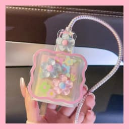 Blue Flower Charger Cable Protector For iPhone15 14 13 18W20W Charger Protector 2024 New Cute Data Line Spiral Winder Protective