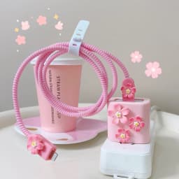 Blue Flower Charger Cable Protector For iPhone15 14 13 18W20W Charger Protector 2024 New Cute Data Line Spiral Winder Protective