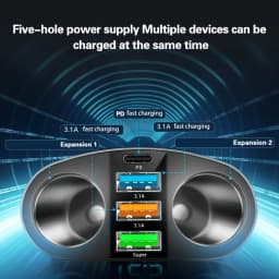 66W 4 Ports Car Charger Fast Charging USB Type C Car Phone Charger For iPhone Xiaomi Samsung Car Cigarette Lighter Power Adapter