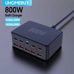 UHOMEBUY 800W GaN Desktop Charger 10-port USB Type C PD 100W Charger Quick Charge 3.0 Fast Charger Mobile USB Charger