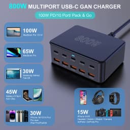 UHOMEBUY 800W GaN Desktop Charger 10-port USB Type C PD 100W Charger Quick Charge 3.0 Fast Charger Mobile USB Charger