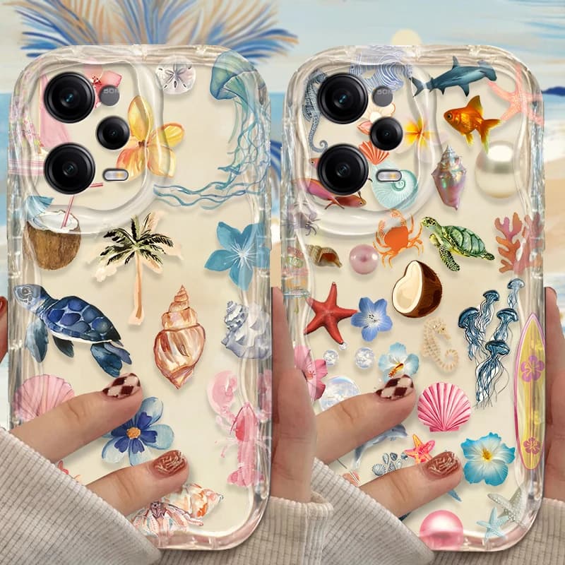Clear Case For Xiaomi Redmi Note 14 13 12 12C 11 Pro Plus 5G 12S 11S 10S Redmi 14C 13C 12 4G A3 A3X Color Flower Marine Organism