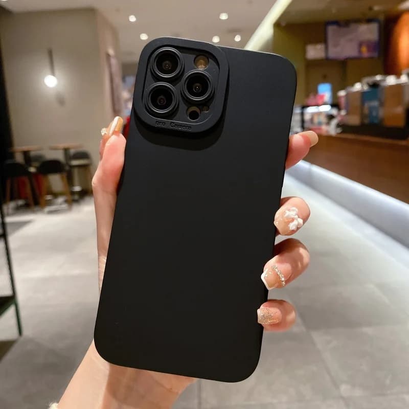 high-end Black Shockproof Silicone TPU Phone Case For Iphone 16 15 14 13 12 Pro 11 Pro Max X Xs XR 7 8 SE Men Protect Lens Cover
