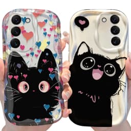 Black Cat Wave Case for Samsung Galaxy S24 S23 S22 S21 Ultra Plus S20 FE A73 A72 A71 A55 A54 5G A53 A52 A51 4G A50S A50 Cover