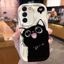 Black Cat Wave Case for Samsung Galaxy S24 S23 S22 S21 Ultra Plus S20 FE A73 A72 A71 A55 A54 5G A53 A52 A51 4G A50S A50 Cover
