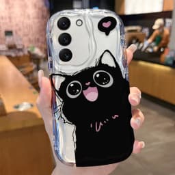 Black Cat Wave Case for Samsung Galaxy S24 S23 S22 S21 Ultra Plus S20 FE A73 A72 A71 A55 A54 5G A53 A52 A51 4G A50S A50 Cover