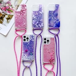 Quicksand Strap Case For Samsung Galaxy S26 Ultra S24 S23 S25 Plus S21 S22 S20 FE Liquid Glitter Flower Crossbody Lanyard Cover
