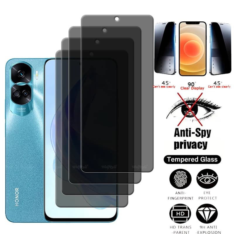 4Pcs For Honor 90 Lite Glass Huawei Honor 90 Lite Tempered Glass 9H Anti-Spy Cover Glue Privacy Screen Protector Honor 90 Lite