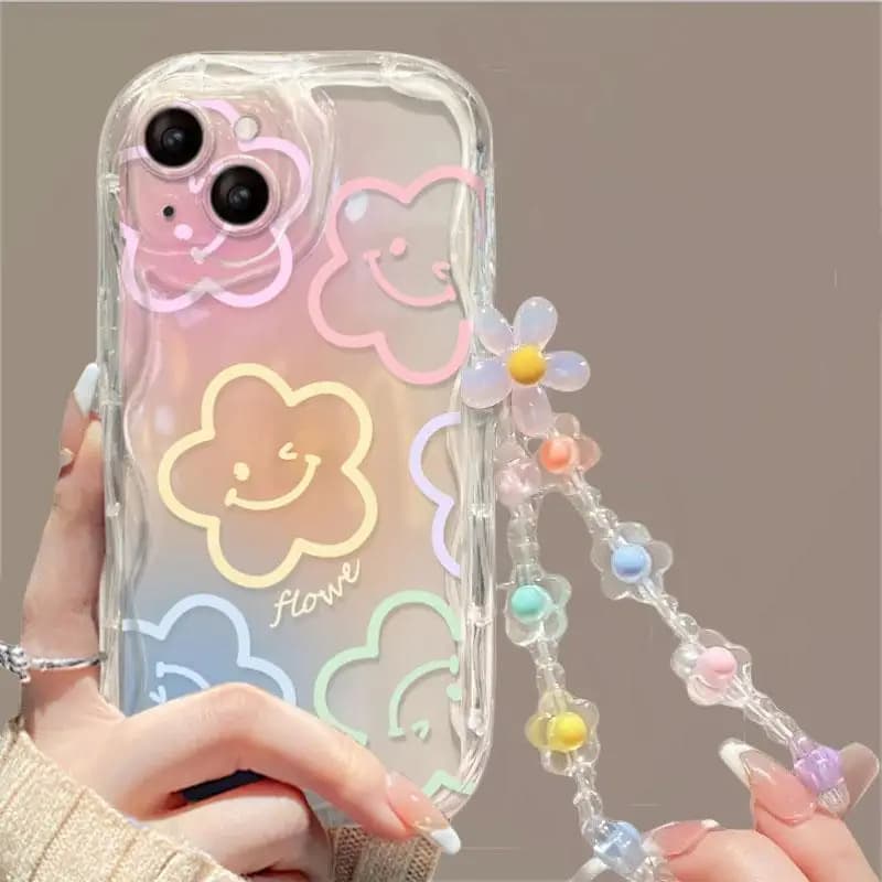 Flower Wrist Chain Phone Case For Samsung Galaxy A16 A06 A54 A55 A35 A24 A25 A15 A34 A31 A32 A51 A52 A71 S25 Ultra S24 FE Cover