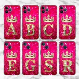 Pink Diamonds Letter Case For Apple iPhone 11 15 13 14 Pro Max 12 Plus X 15Pro Black Silicone Phone Coque