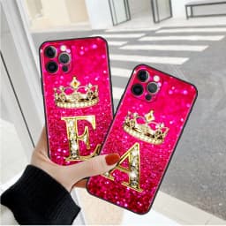 Pink Diamonds Letter Case For Apple iPhone 11 15 13 14 Pro Max 12 Plus X 15Pro Black Silicone Phone Coque