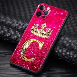 Pink Diamonds Letter Case For Apple iPhone 11 15 13 14 Pro Max 12 Plus X 15Pro Black Silicone Phone Coque