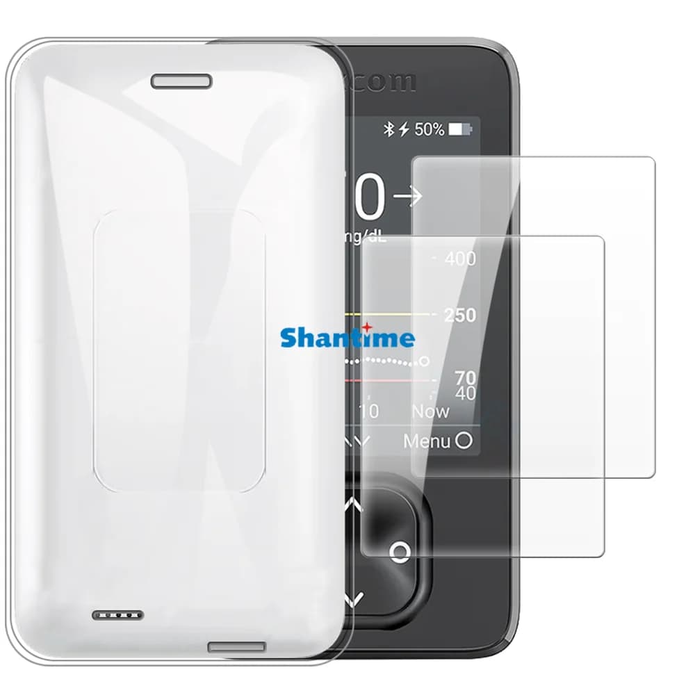 Soft Case + 2 Pack Tempered Glass Screen Protectors for Dexcom G7 Full-Body Protection
